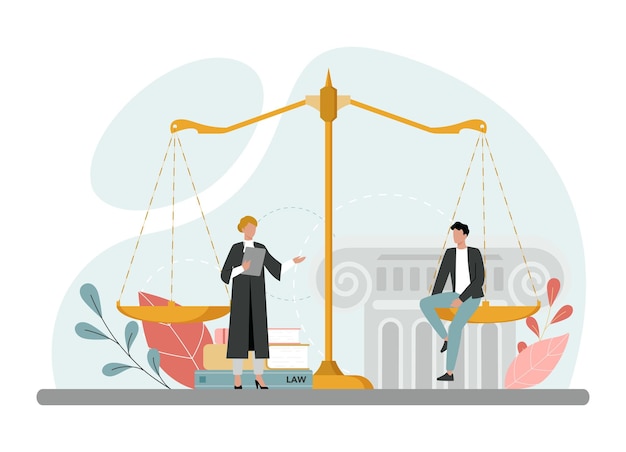 Free vector judge concept court worker stand for justice and law judge in traditional black robe hearing a case and sentencing judgement and punishment idea isolated flat vector illustration